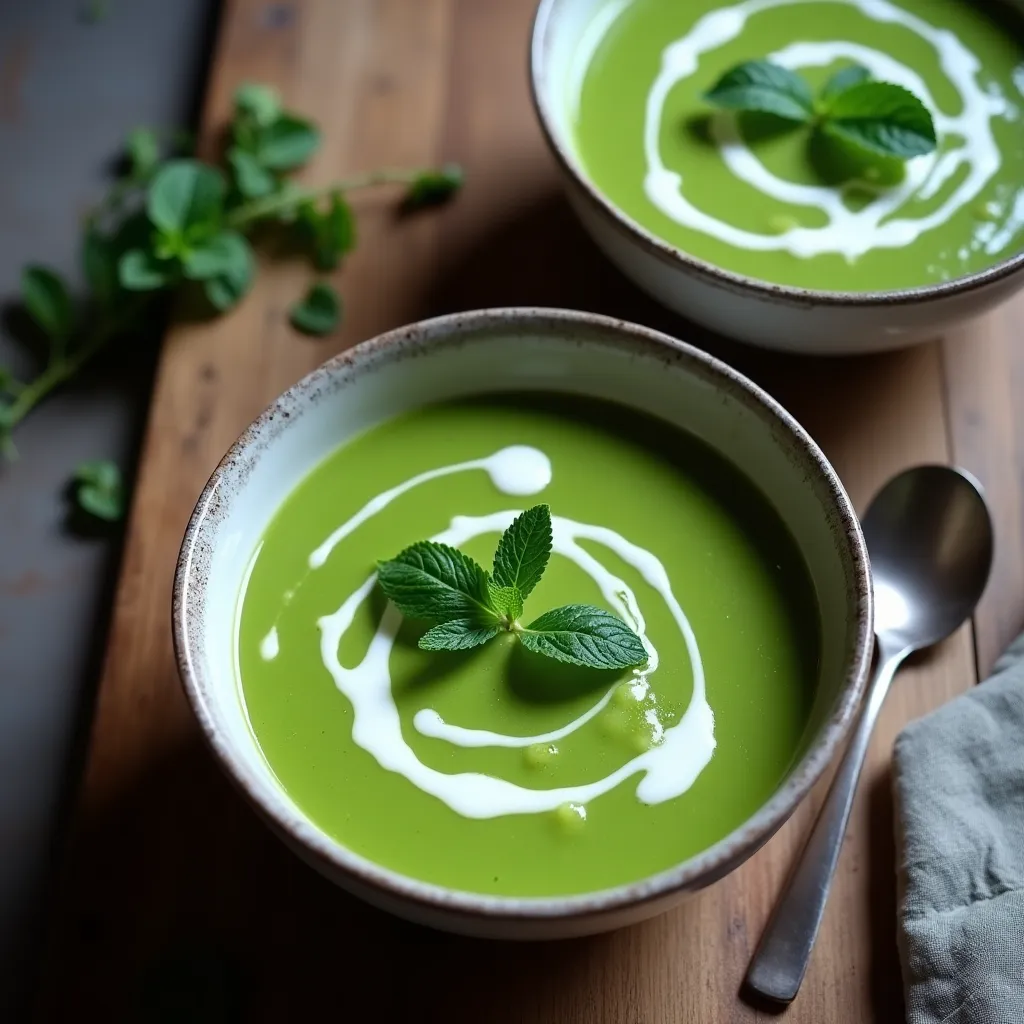 Soupe froide de petits pois à la menthe